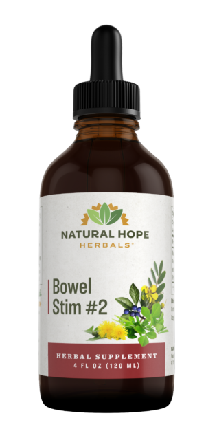 Dropper Bottle of Natural Hope herbal's Bowel stim #2 supports healthy bowel movements