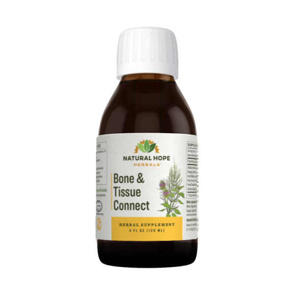 Bottle of herbal tincture for bone and tissue health from natural hope herbals