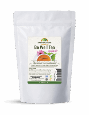 Bag of organic be well tea made by Natural Hope herbals