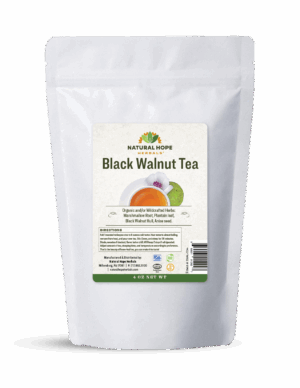 white bag of black walnut tea made by Natural Hope Herbals