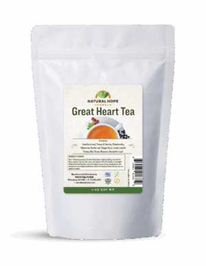 A white bag of Great heart tea blend by natural hope herbals